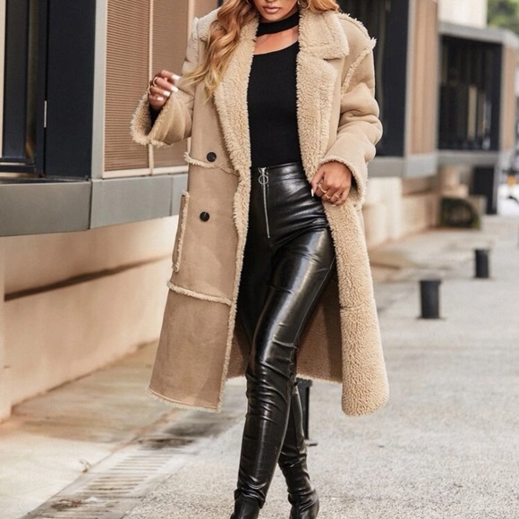 Luxe double breasted teddy lined coat - Picture 5 of 11